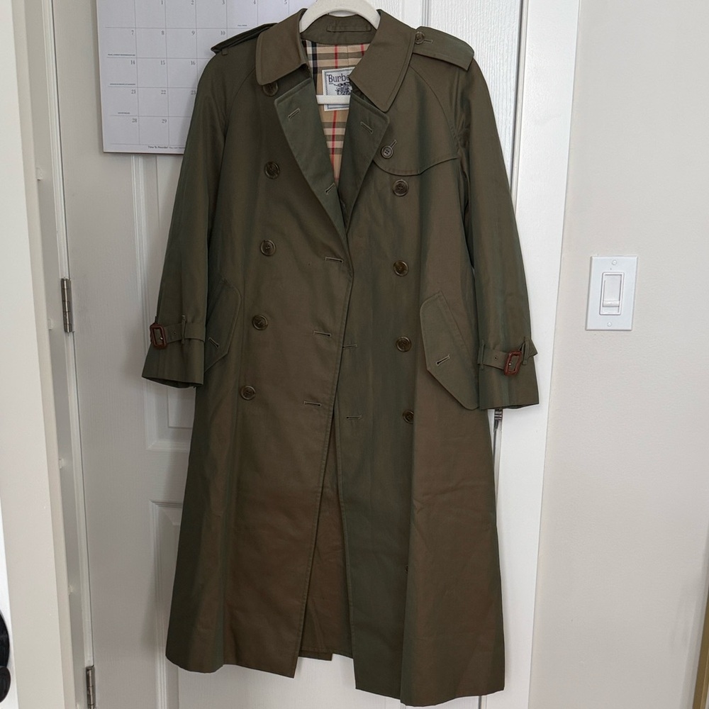 Burberry Olive Double-Breasted Trench Coat